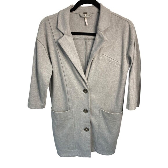 Free People | Whole Story Knit Jacket Blazer Grey Size XS 3/4 Sleeve Buttons‎ - Picture 1 of 4